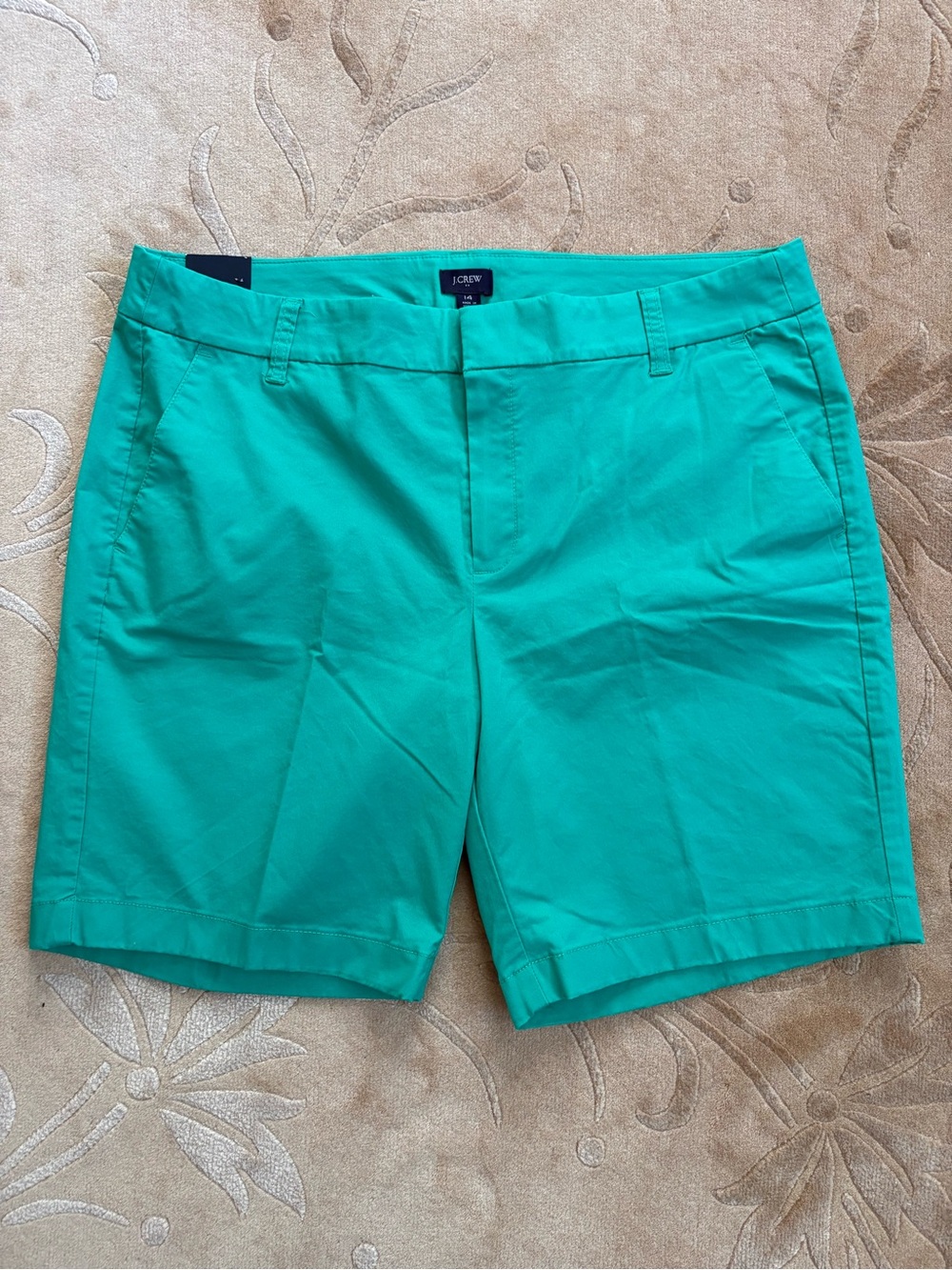 NWT, J Crew 9" Frankie Bermuda Cotton Chino Shorts, Teal Green, Size 14 - Picture 4 of 9